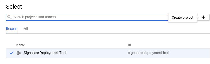 Create project dialog