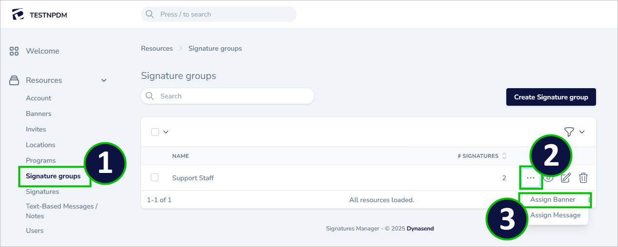 email signature add text message to user group