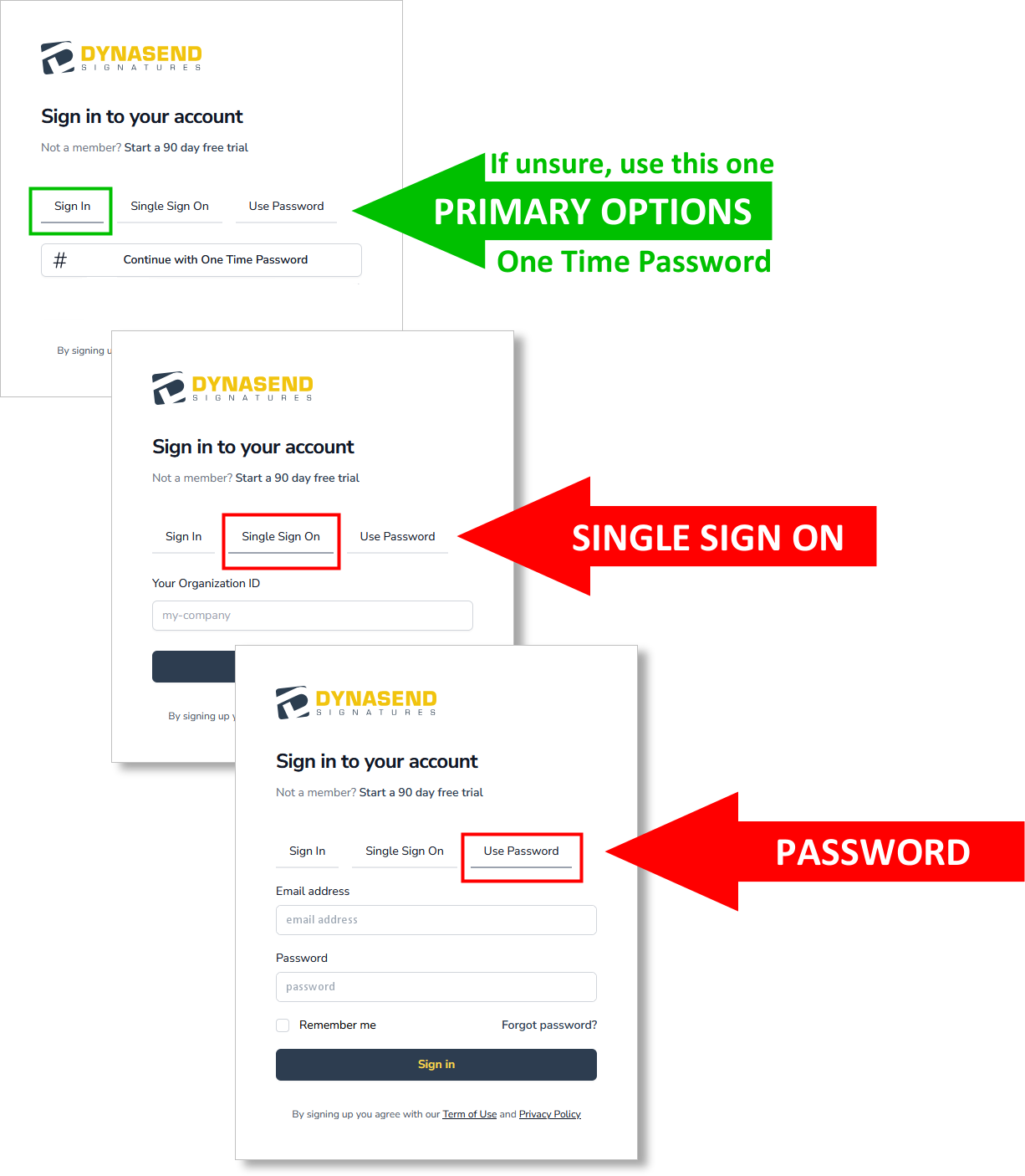dynasend login from browser