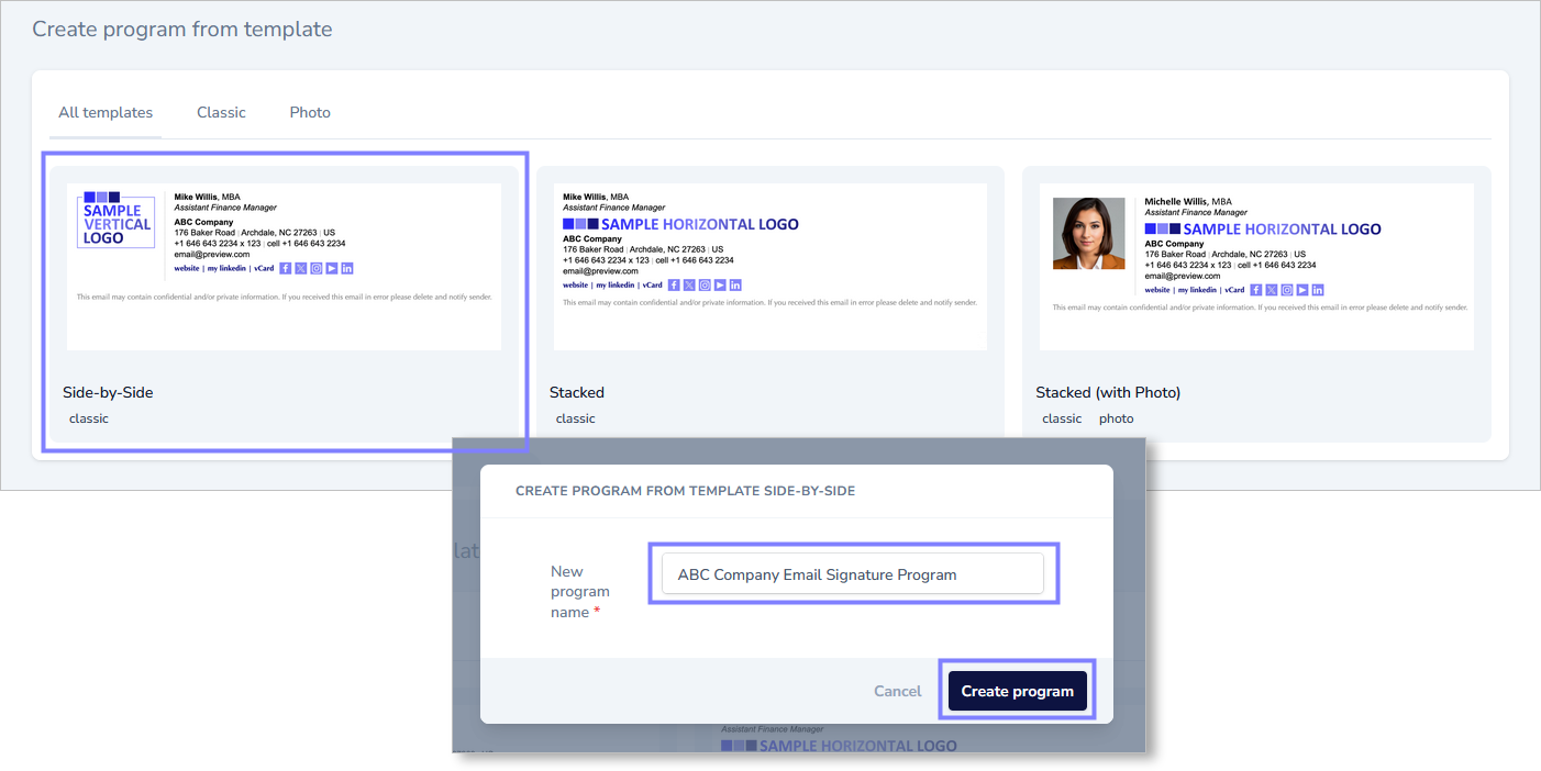 email signature create program from template