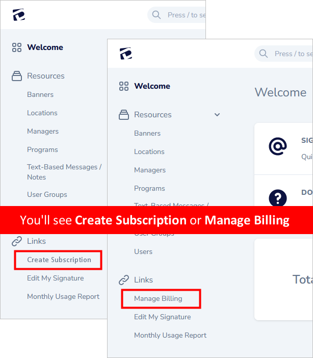 navigate to billing in Dynasend