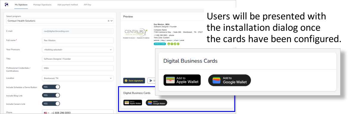 wallet pass installation dialog