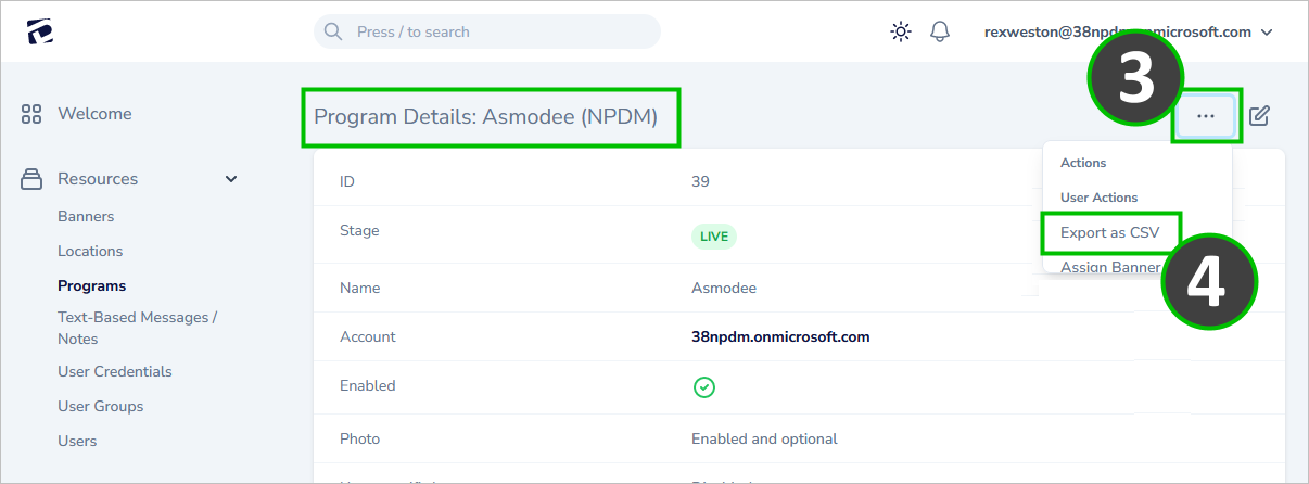 managers email signature csv export functionality