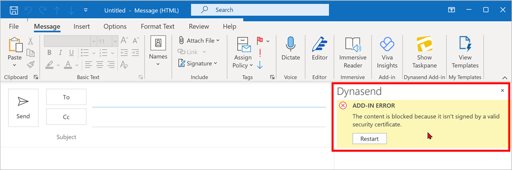 dynasend content is blocked