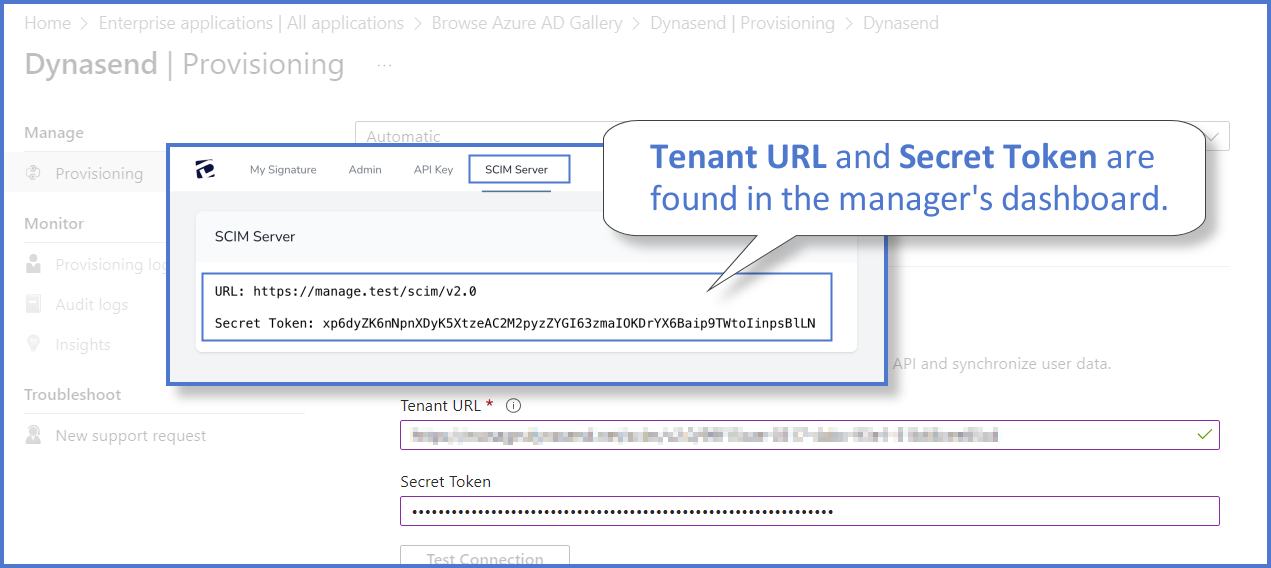 Tenant URL and Secret Token