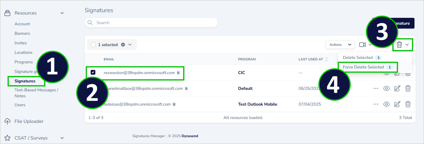 force delete a signature