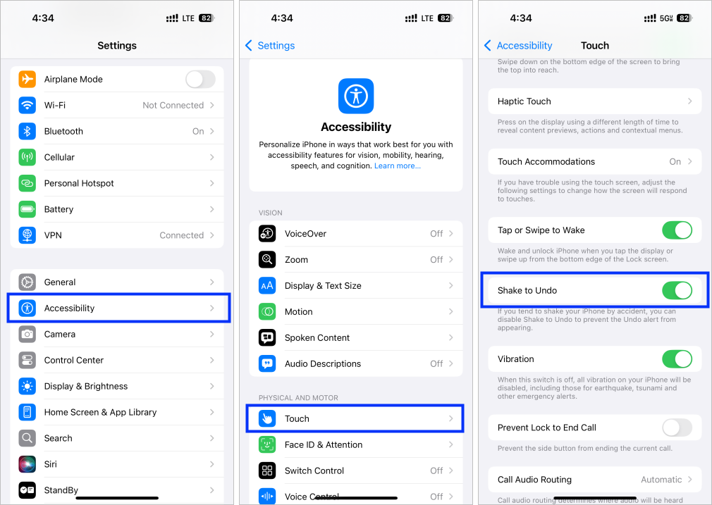 iOS Shake to Undo setting
