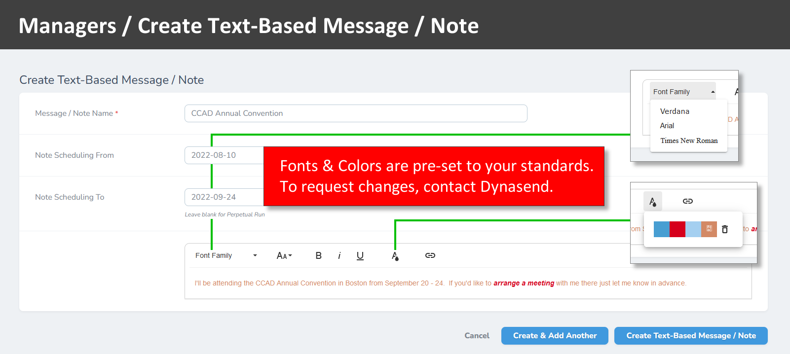 managers email signature dashboard functionality - text editor