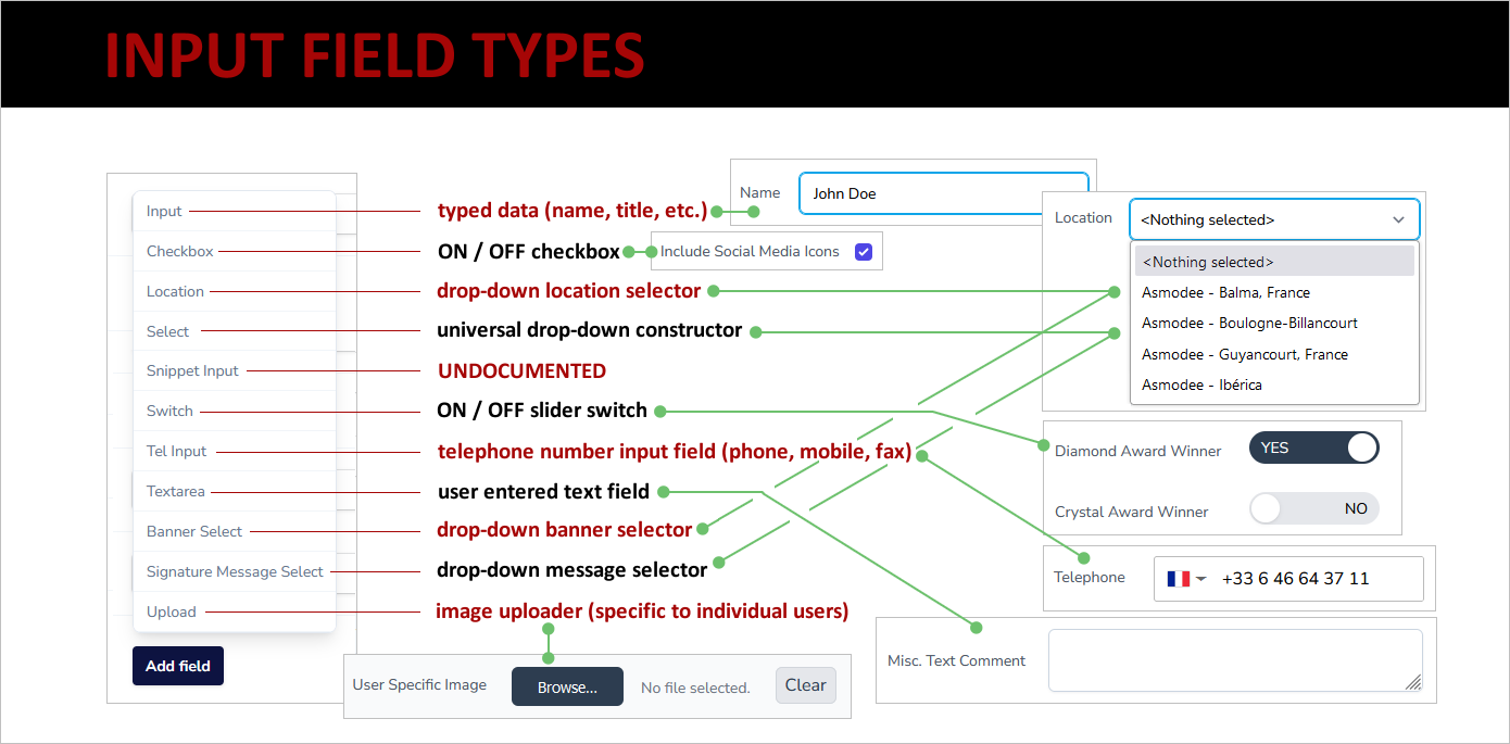 email signature form input field types