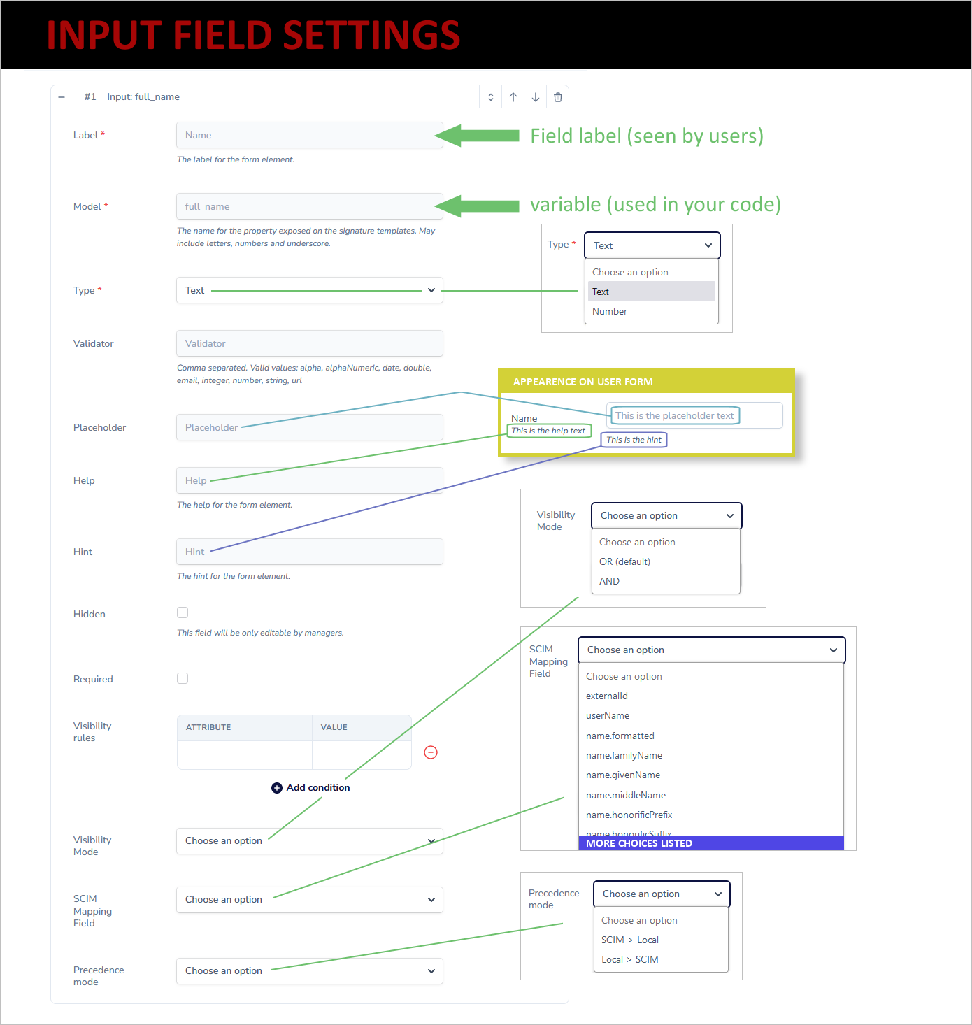 email signature form input field settings