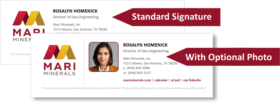 Standard signature and the same signature with an optional photo