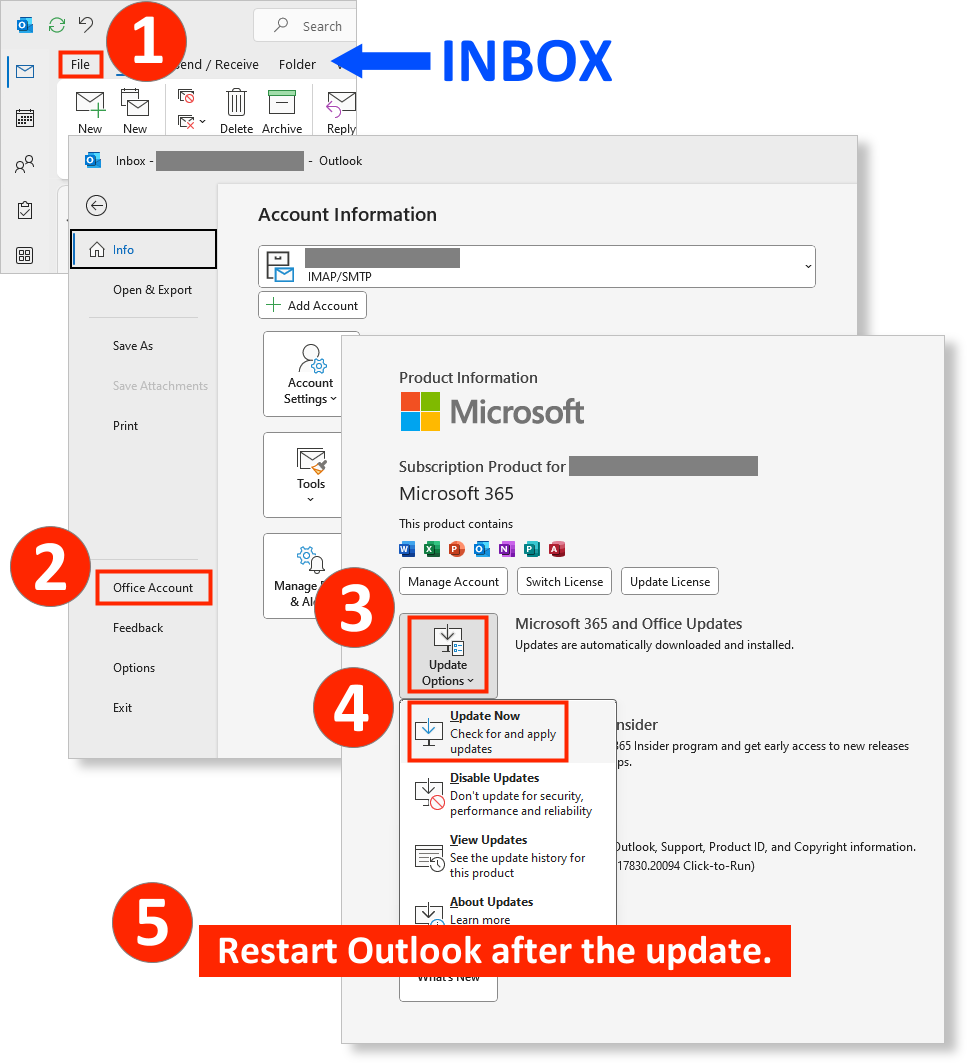 how to update Office 365 Outlook