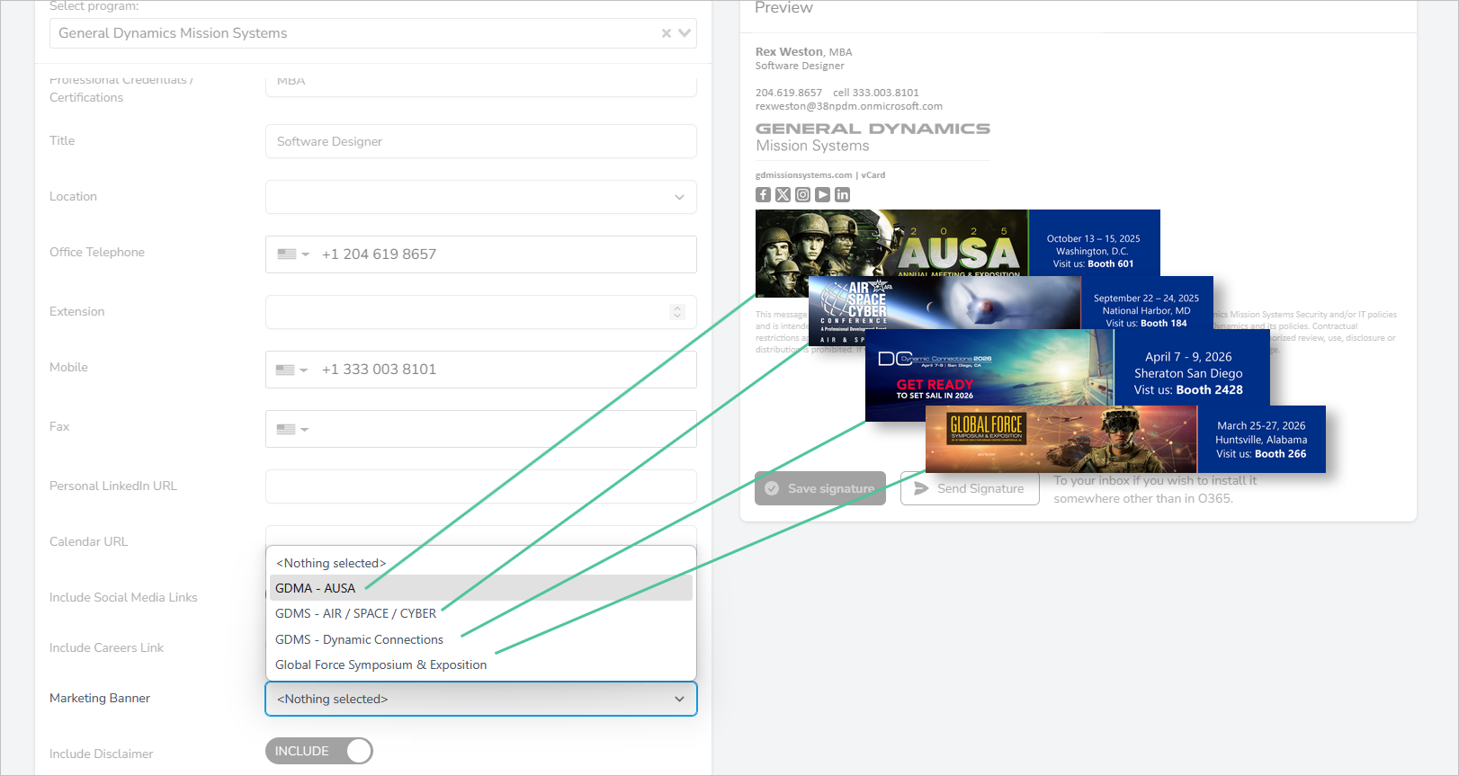 user selected banner